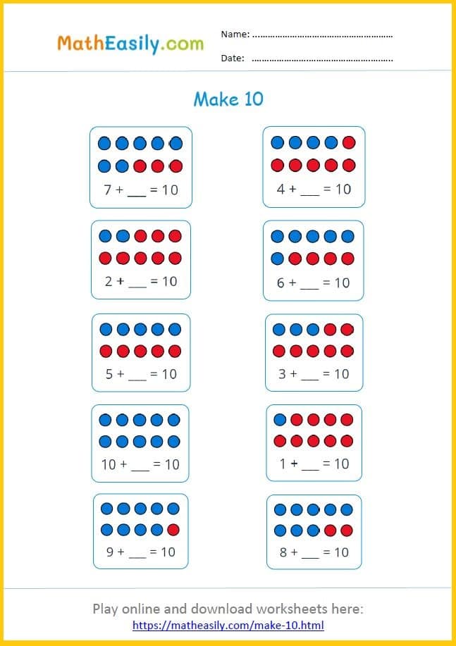 ways to make 10 worksheet. make 10 strategy addition worksheet. making ten worksheet. make ten game printable.