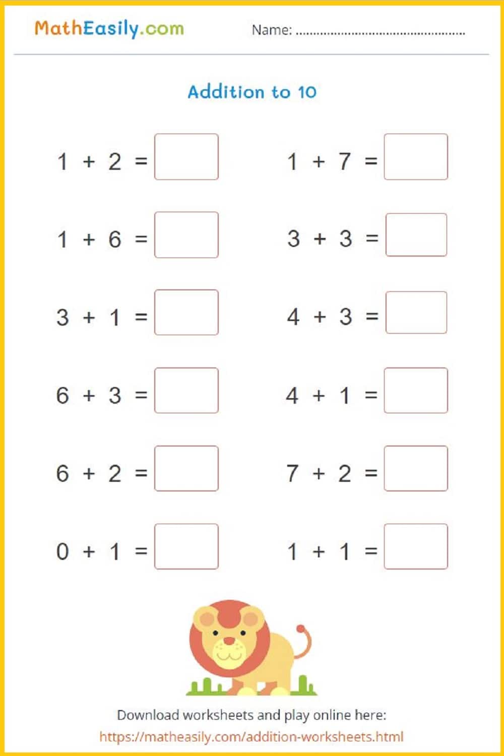 Single digit addition to 10 worksheets PDF. addition single digit worksheets.