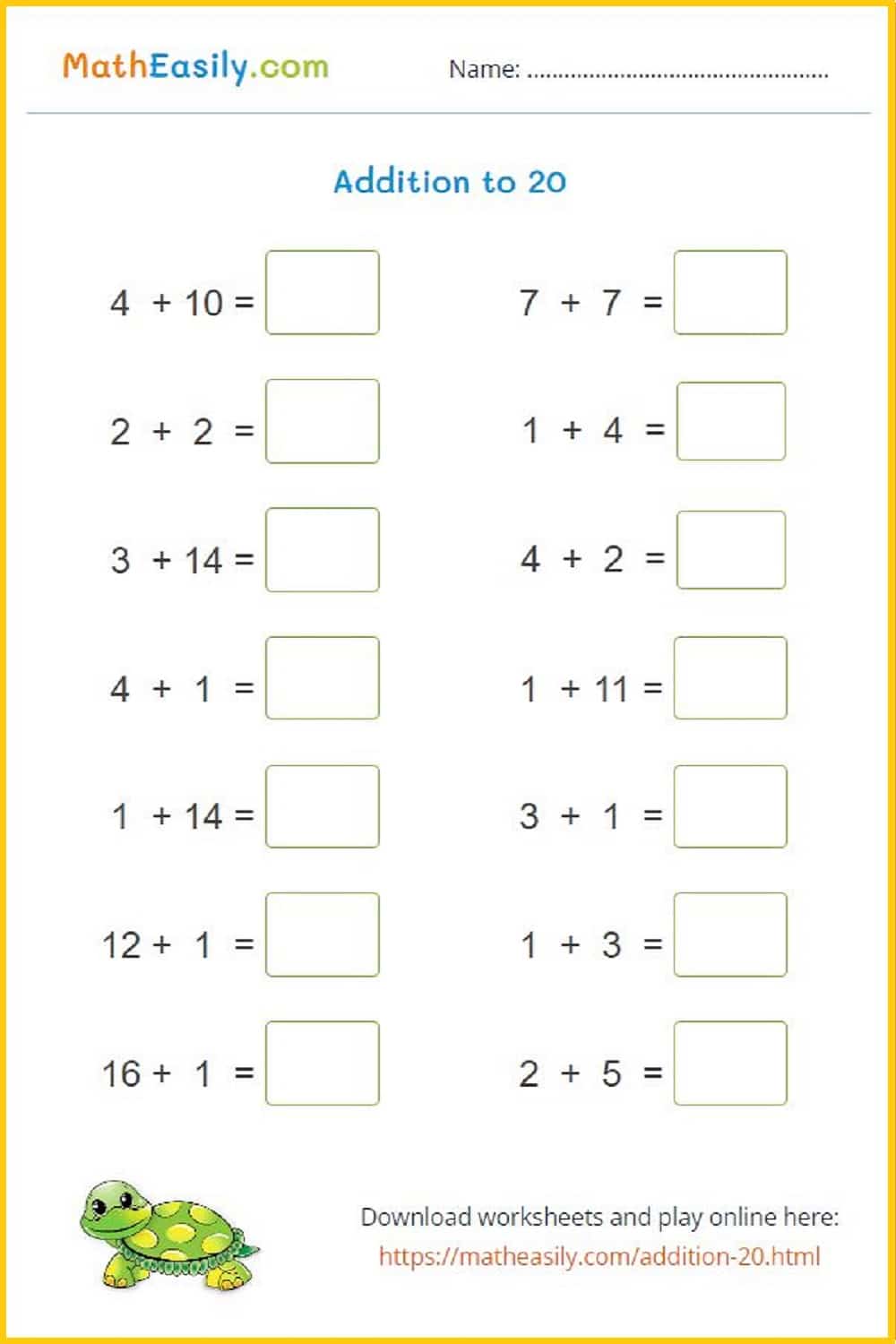 addition practice games in PDF.