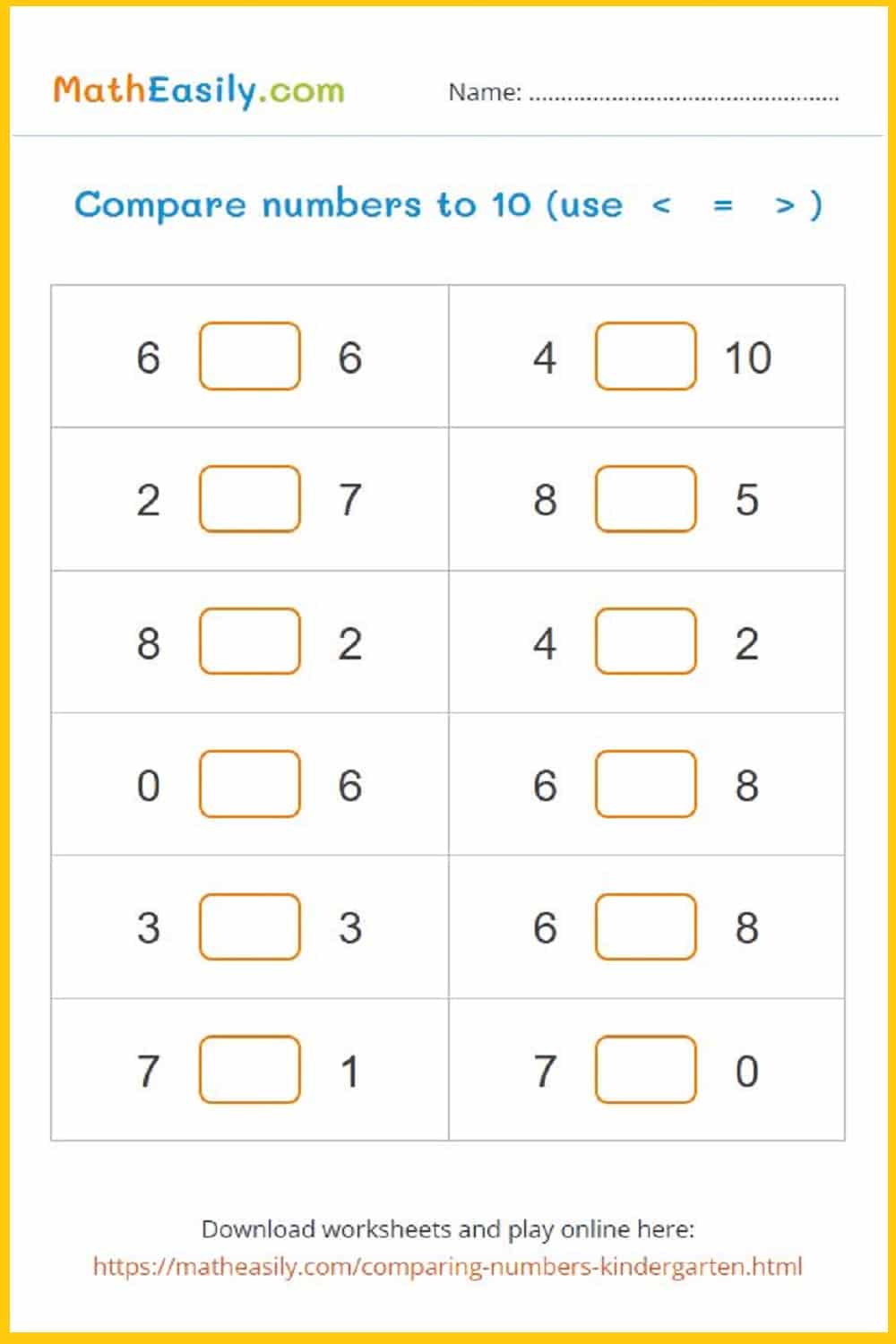 kindergarten comparing numbers worksheet. comparison of numbers worksheet kindergarten. Comparing numbers games.