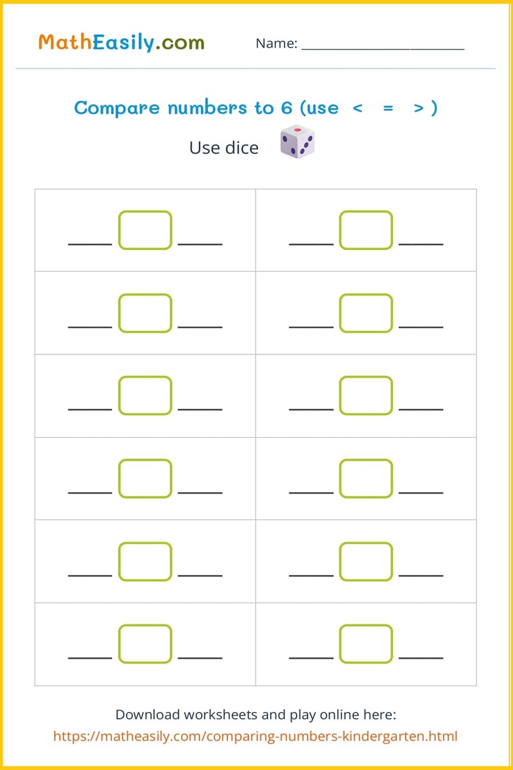 comparison of numbers worksheet PDF. Comparing numbers games.