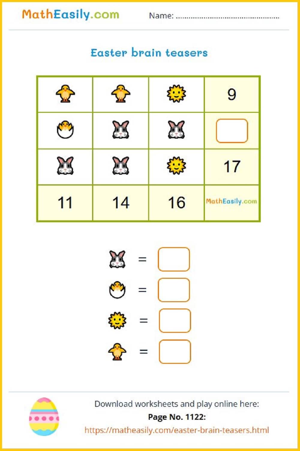 free Easter math games Printables