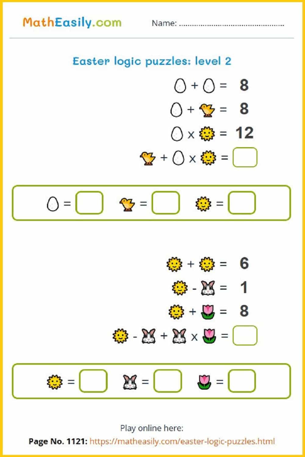 free printable Easter math games PDF