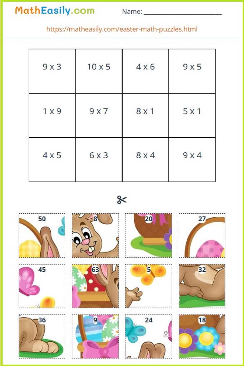 Free math Easter games for kids.