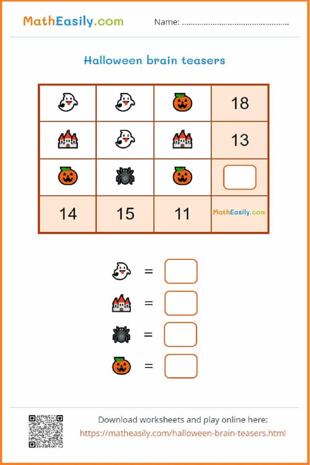 Free Halloween math puzzles printable. math Halloween logic puzzle printable. Free Halloween emoji game. Free Halloween math logic puzzles PDF. Math Halloween puzzles games online. Math free printable math Halloween puzzle worksheet PDF. Halloween math riddle. Math Halloween algebra puzzle.
