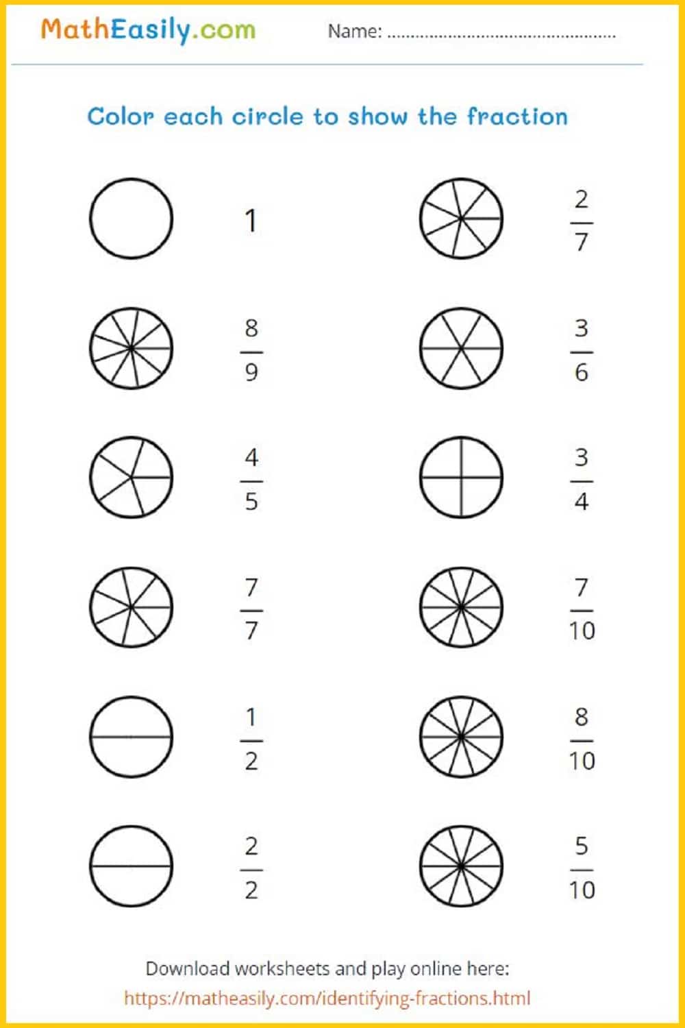 Free fraction coloring worksheets PDF. fraction identification worksheets. identifying fractions worksheets free. 
 Identifying fractions with pictures worksheets. printable identifying fraction games. identifying fractions worksheets 3rd grade.