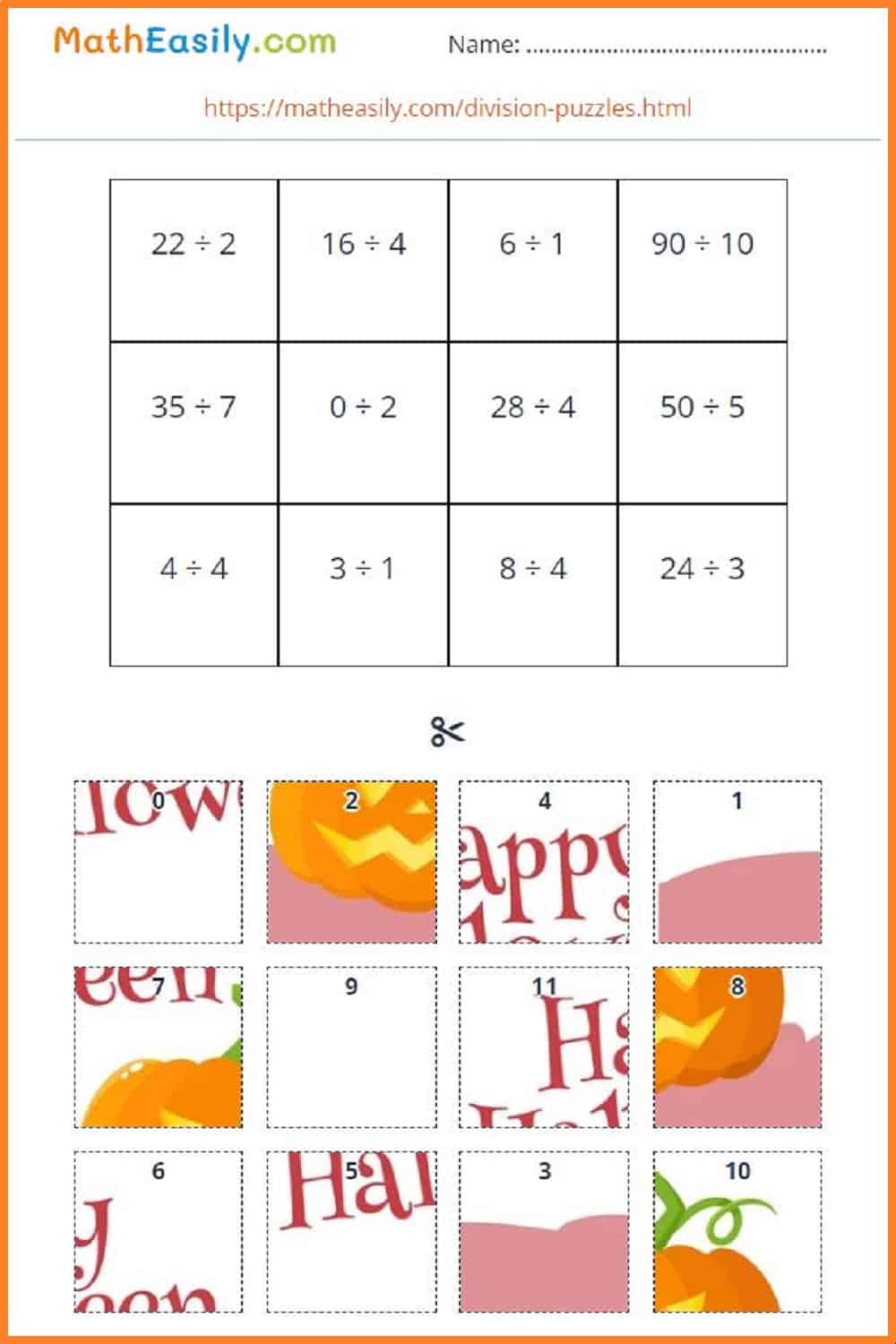 Free division puzzles for kids.