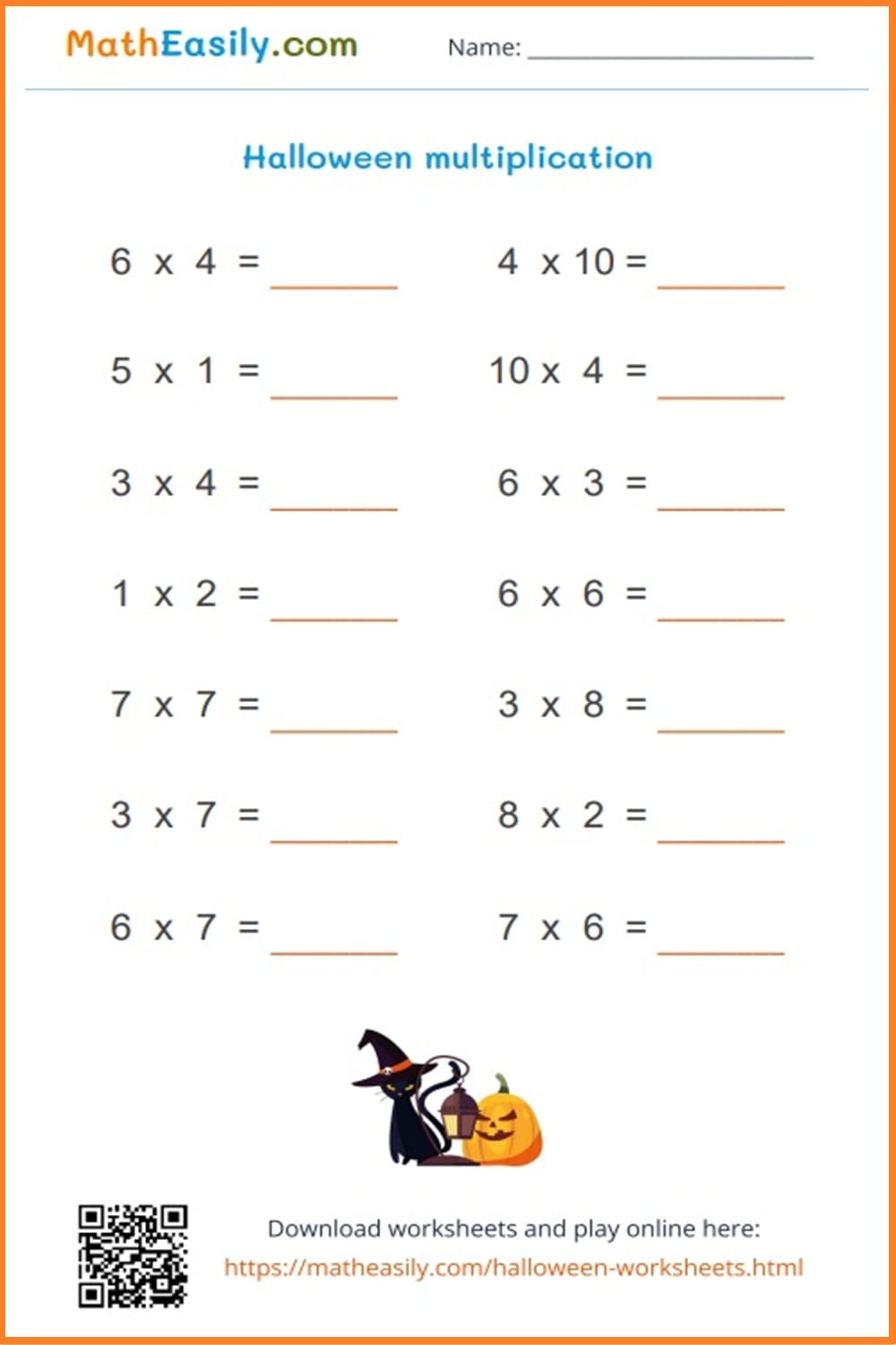 free printable multiplication Halloween games.