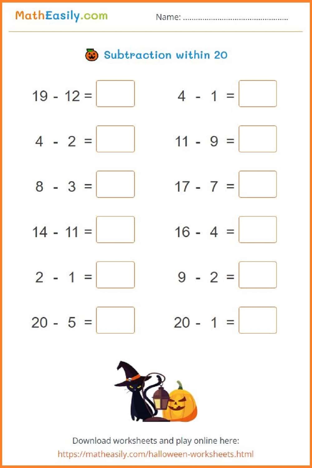 Haloween subtraction games.