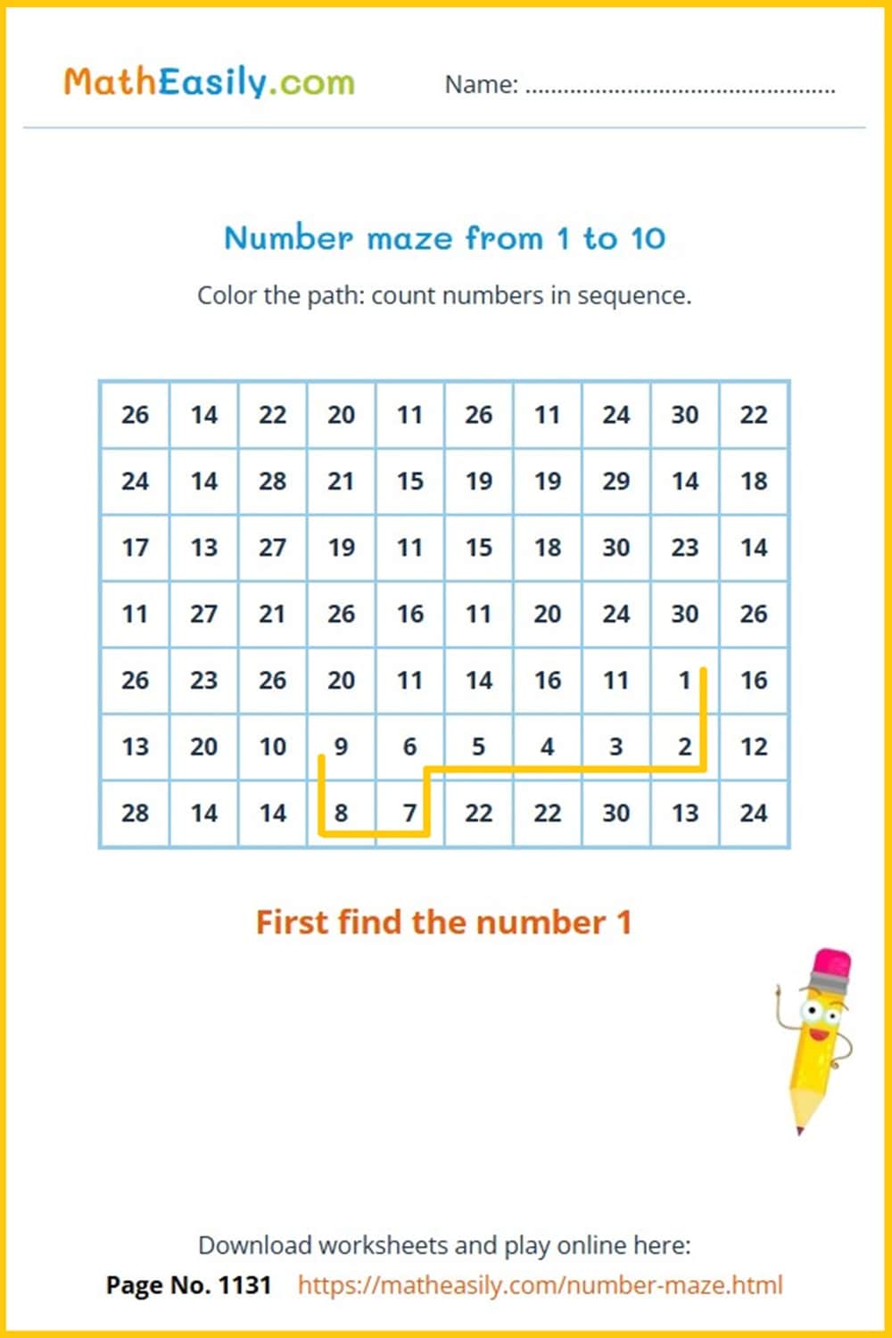 Free printable number maze 1-10. Free number maze printable.