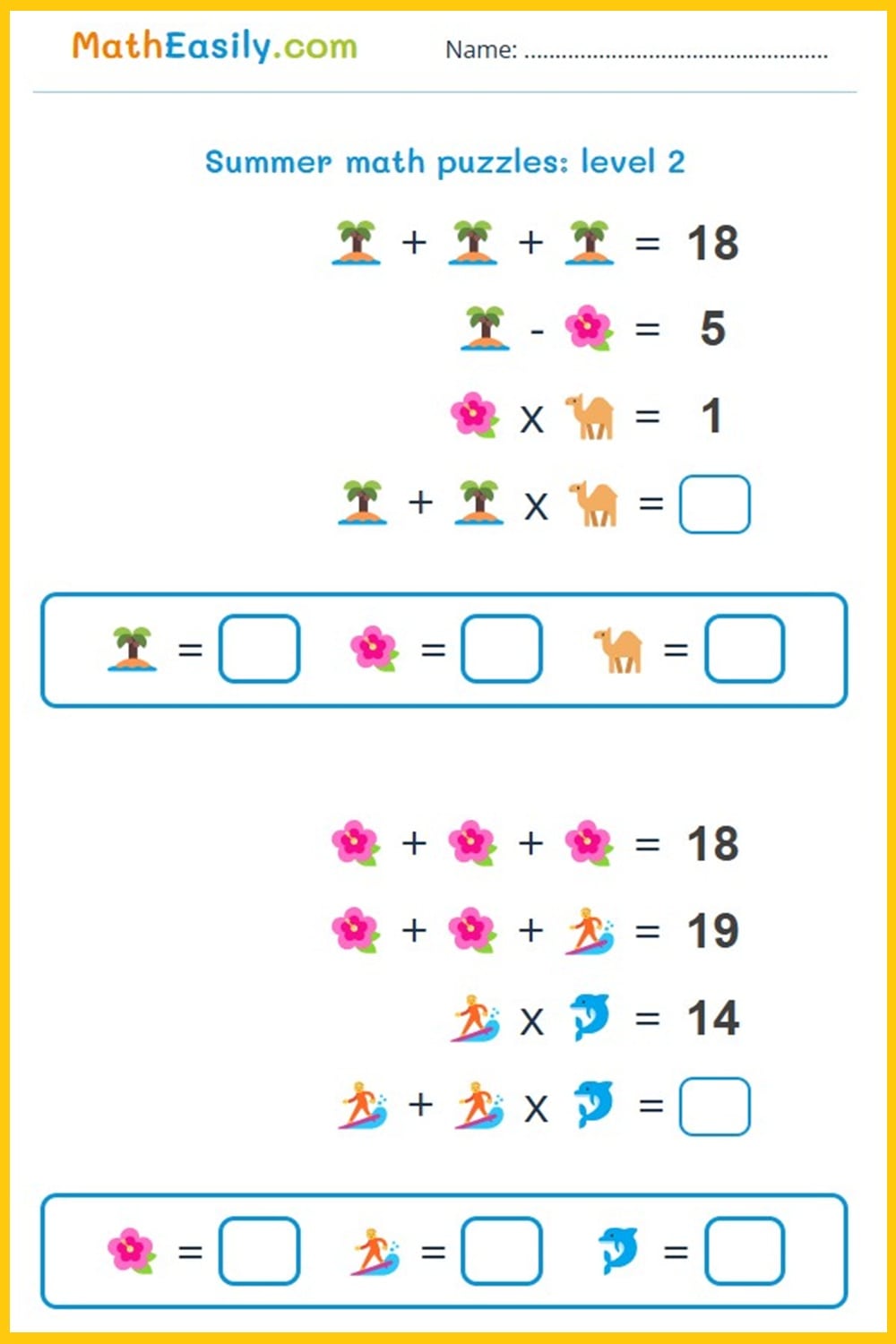 summer math activities Printable