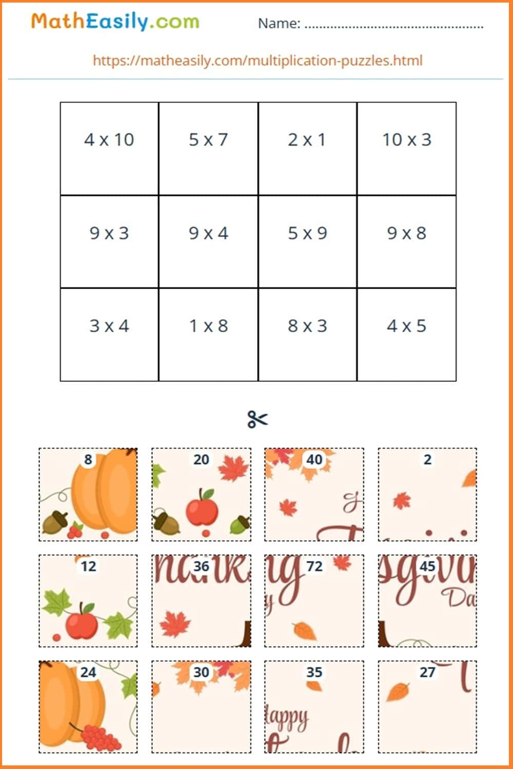 Free printable Thanksgiving math games for kindergarten.